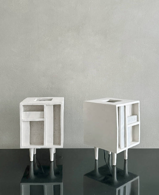 Plastered White Cube Table Lamps