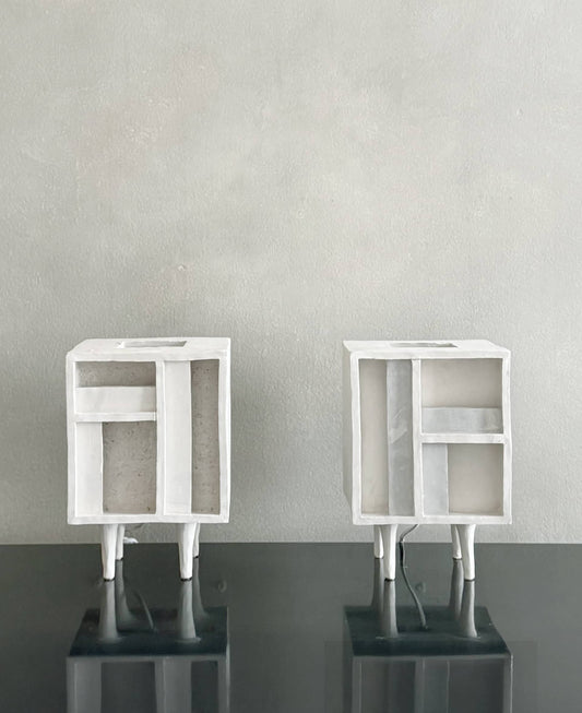 Plastered White Cube Table Lamps