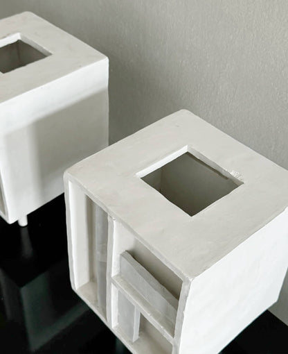 Plastered White Cube Table Lamps