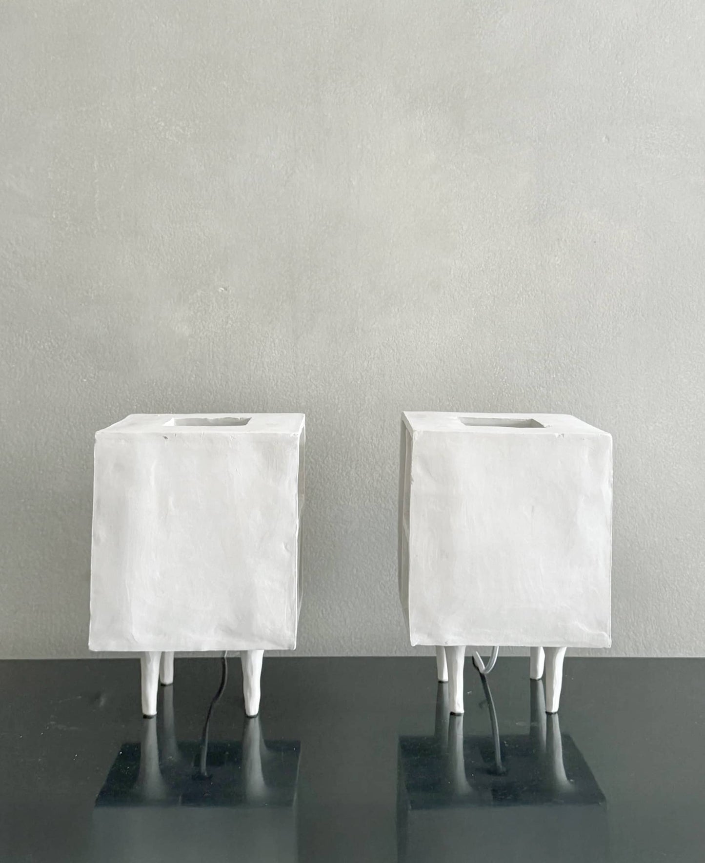 Plastered White Cube Table Lamps