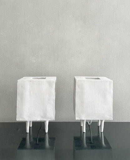 Plastered White Cube Table Lamps