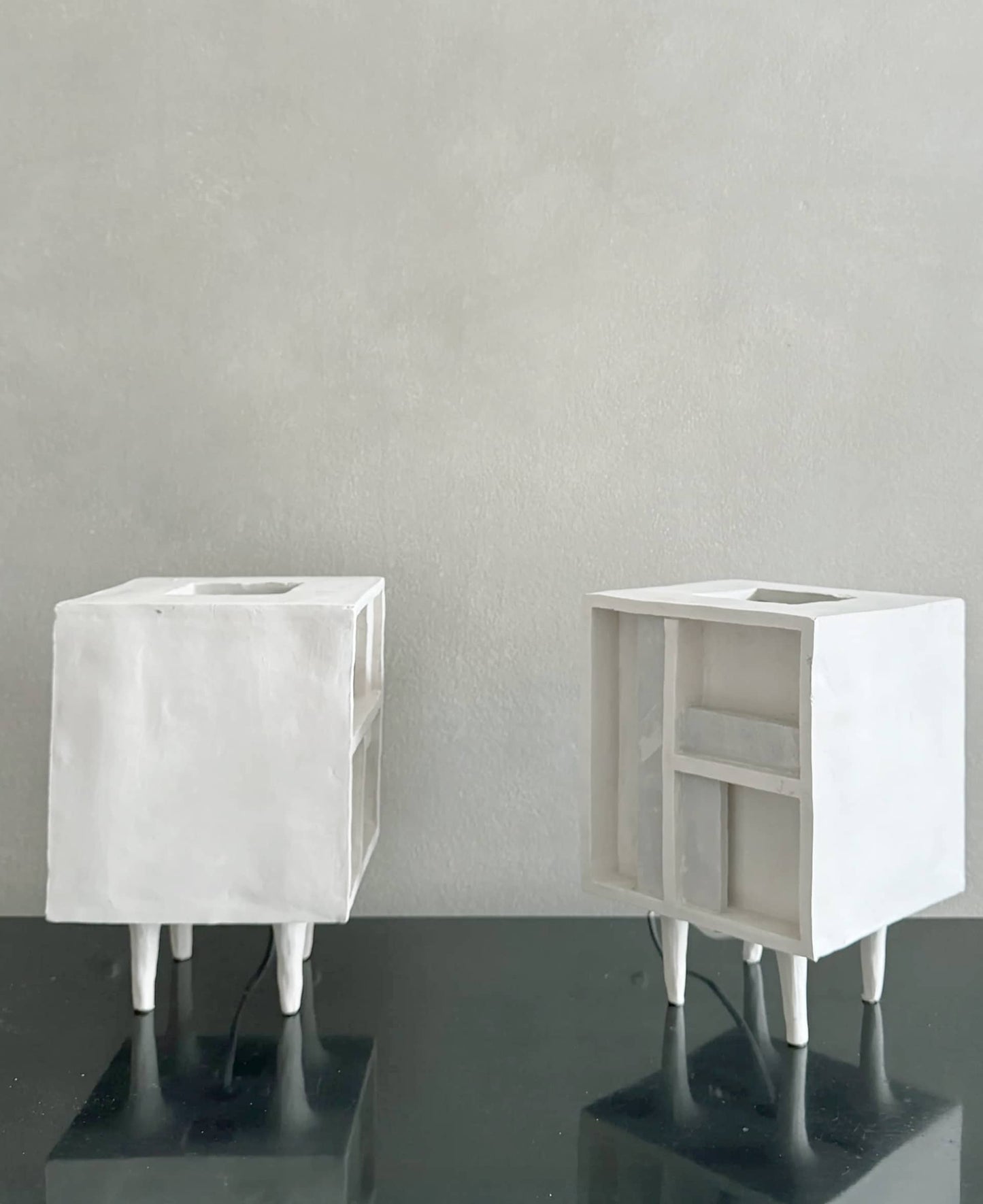 Plastered White Cube Table Lamps